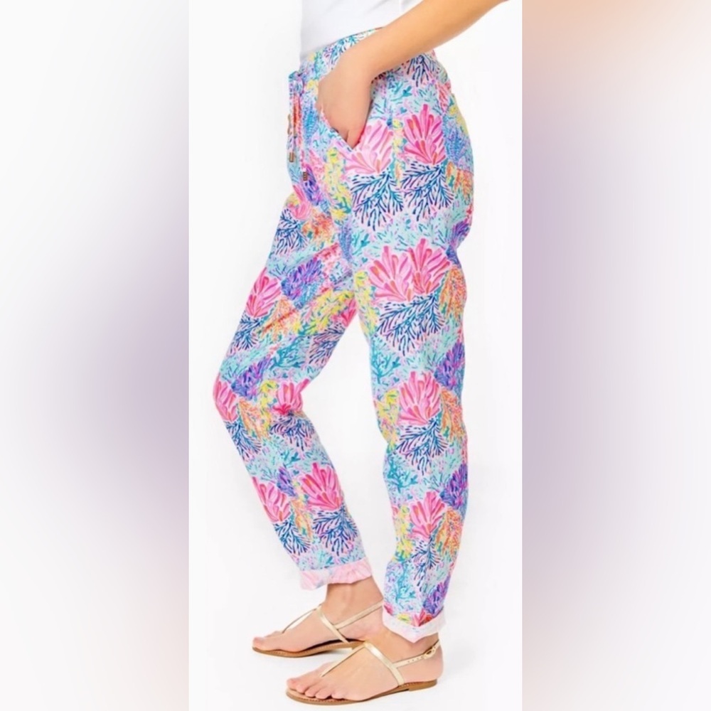 Lilly Pulitzer Vibrant Pink and Blue Taron Linen Pants